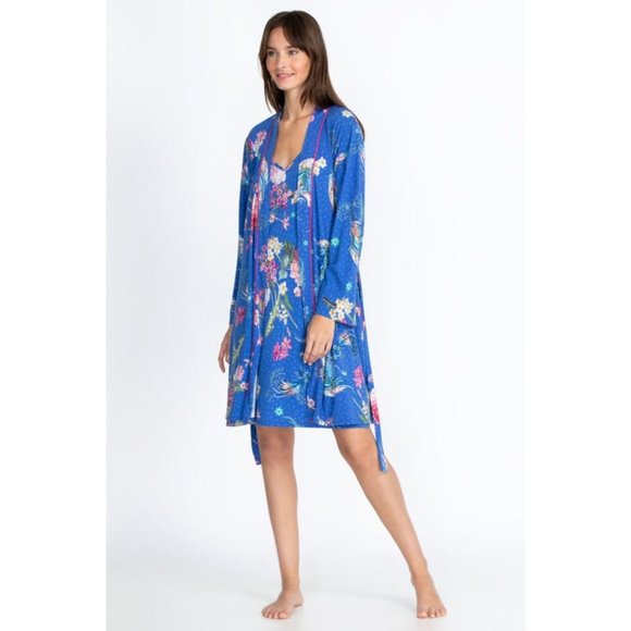 Johnny Was Revive Blue Floral Long Sleeve Sleep Wear Robe Home Lounge Flower New - Picture 2 of 9